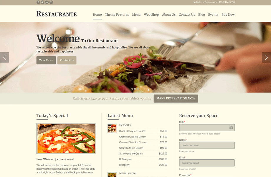 Restaurante WordPress Theme