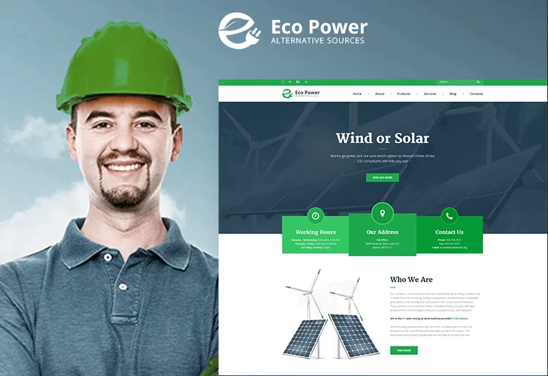 EcoPower Alternative Power Solar Energy WordPress Theme
